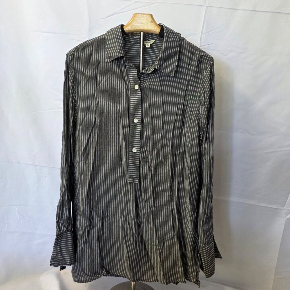 Max Studio Striped Long Sleeve Button-Up Tunic Top XL 100% Rayon